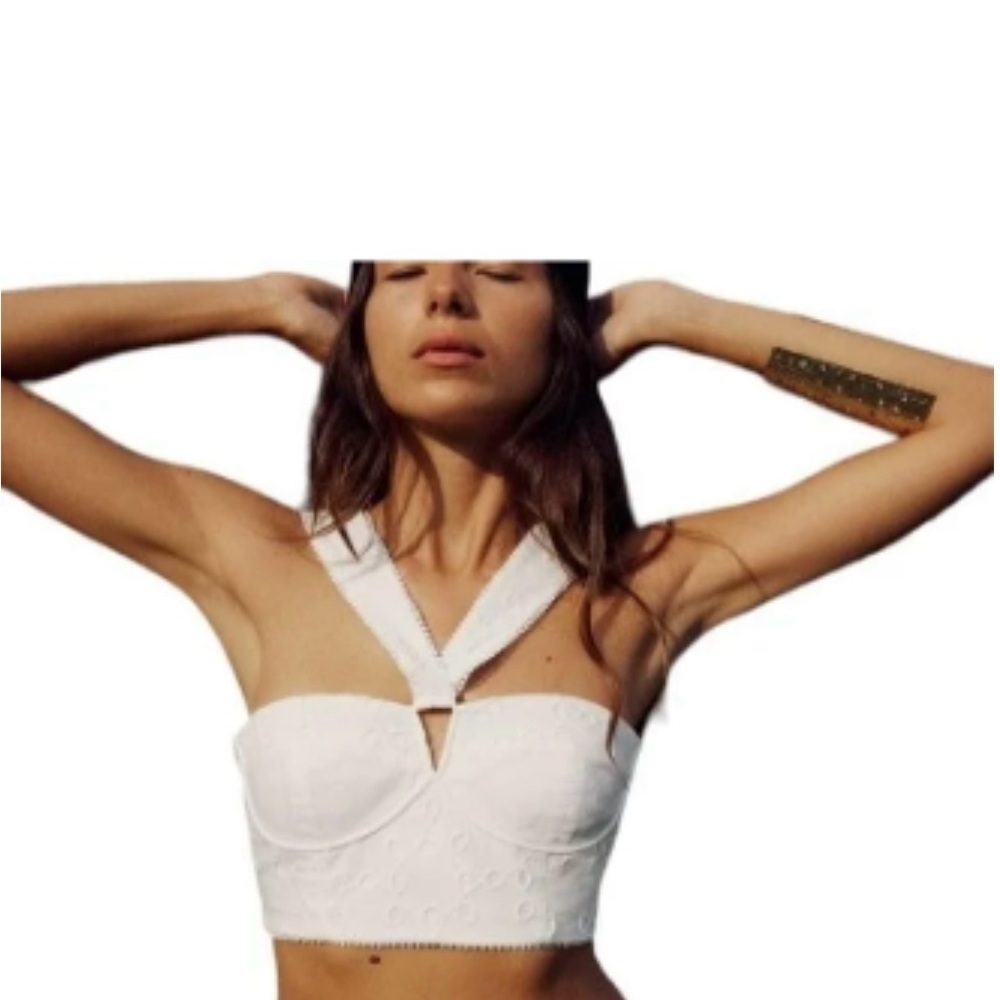 ZARA PASSEMENTERIE EMBROIDERED BUSTIER WHITE SIZE M